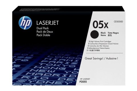 Oryginalny Toner Czarny HP LaserJet P2055 (05X CE505XD) (DWUPAK)