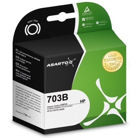 Asarto Tusz Asarto do HP 703B | CD887AE | 730 str. | 20ml | black