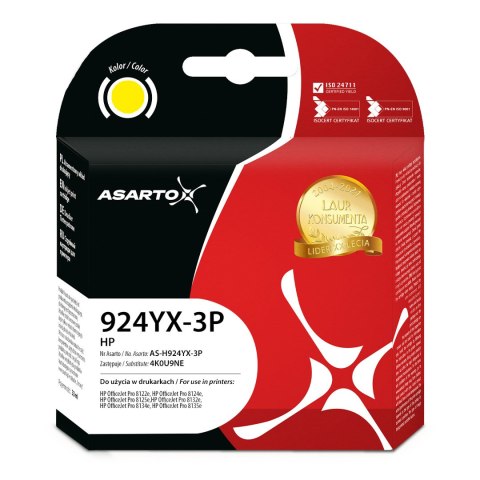 Asarto Tusz Asarto do HP 924e 3-PACK | 4K0U9NE | 924YX-3P | 3*800 str. | yellow