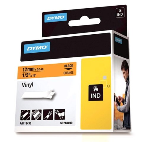 Dymo Dymo RHINO taśma winylowa 12mm czarna na pomarańczowym