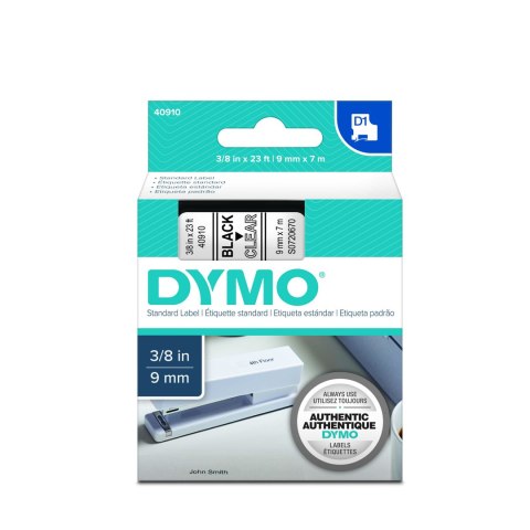 Dymo Dymo taśma do drukarek etykiet, D1 40910 | 9mm x 7m | czarny / przezroczysty
