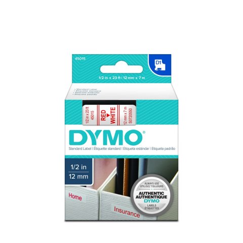 Dymo Dymo taśma do drukarek etykiet, D1 45015 | 12mm x 7m | czerwony / biały