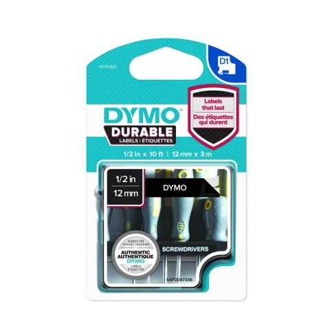 Dymo Dymo taśma do drukarek etykiet, D1 Durable | 12mm x 3m | biały/czarny