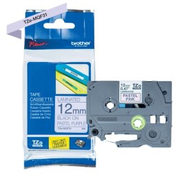 Brother Taśma Brother 12mm x 8m czarny nadruk / pastelowo purpurowe tło