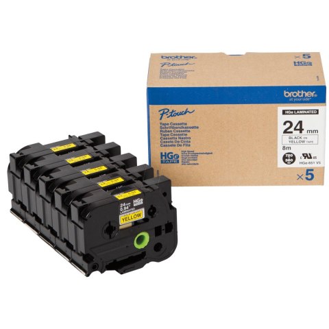 Brother Taśma Brother laminowana 24mm x 8m czarny nadruk / żółte tło