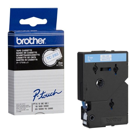 Brother Taśma Brother laminowana 9mm x 7,7m niebieski nadruk / białe tło