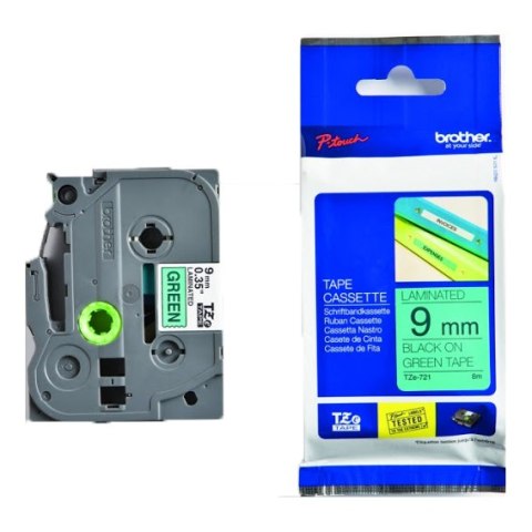 Brother Taśma Brother laminowana 9mm x 8m czarny nadruk / zielone tło
