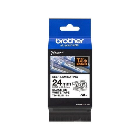 Brother Taśma Brother samolaminująca 24mm x 8m czarny nadruk/białe tło