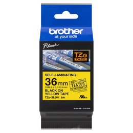 Brother Taśma Brother samolaminująca 36mm x 8m czarny nadruk/żółte tło