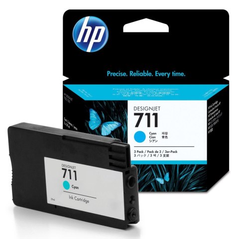 HP Zestaw trzech tuszy HP 711 do Designjet T120/520 | 3 x 29ml | cyan