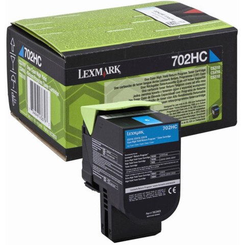 Lexmark Kaseta z tonerem Lexmark 702HC do CS-310/410/510 | zwrotny | 3 000 str. | cyan