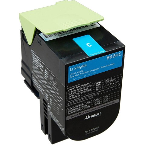 Lexmark Kaseta z tonerem Lexmark 802HCE do CX-410/510 | korporacyjny | 3 000 str. | cyan