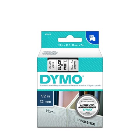 Dymo taśma do drukarek etykiet, D1 45013 | 12mm x 7m | czarny / biały Dymo