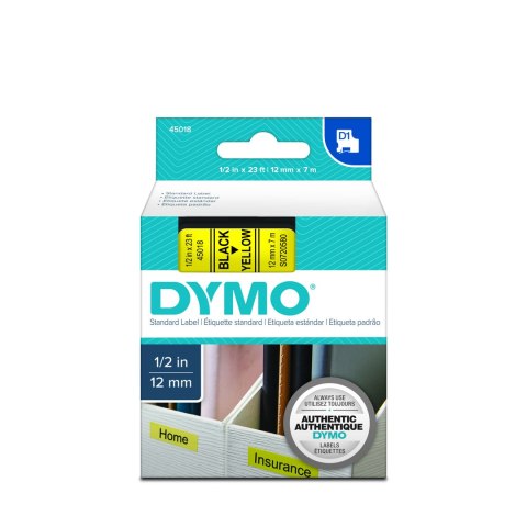 Dymo taśma do drukarek etykiet, D1 45018 | 12mm x 7m | czarny / żółty Dymo