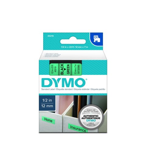 Dymo taśma do drukarek etykiet, D1 45019 | 12mm x 7m | czarny / zielony Dymo