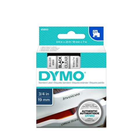 Dymo taśma do drukarek etykiet, D1 45800 | 19mm x 7m | czarny / przezroczysty Dymo