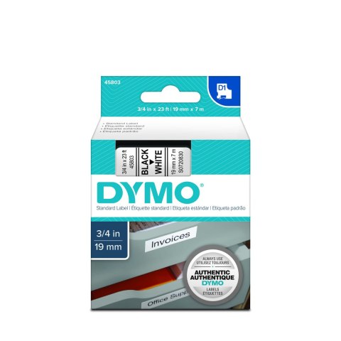 Dymo taśma do drukarek etykiet, D1 45803 | 19mm x 7m | czarny / biały Dymo