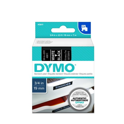 Dymo taśma do drukarek etykiet, D1 45811 | 19mm x 7m | biały / czarny Dymo