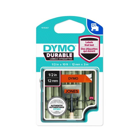 Dymo taśma do drukarek etykiet, D1 Durable | 12mm x 3m | czarny/pomarańczowy Dymo