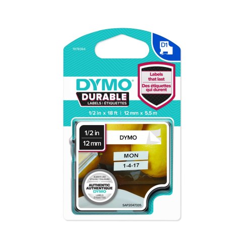 Dymo taśma do drukarek etykiet, D1 Durable | 12mm x 5,5m | czarny/biały Dymo