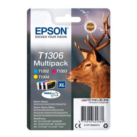 Zestaw tuszy Epson T1306 do Stylus BX-525WD/535WD, SX620FW | 3x 10,1ml | CMY Epson