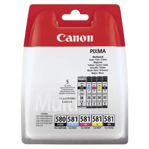 Canon oryginalny ink / tusz PGI-580 PGBK/CLI-581 CMYK, 2078C006, CMYK, blistr z ochroną, 1*11.2 + 4*5.6ml, 5-pack