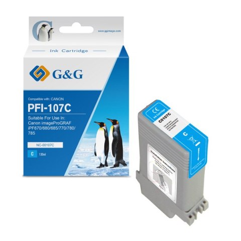 G&G kompatybilny ink / tusz z PFI107C, NC-00107C, 6706B001, cyan, 130ml G&G kompatybilny ink / tusz z PFI107C, NC-00107C, 6706B001, cyan, 130ml