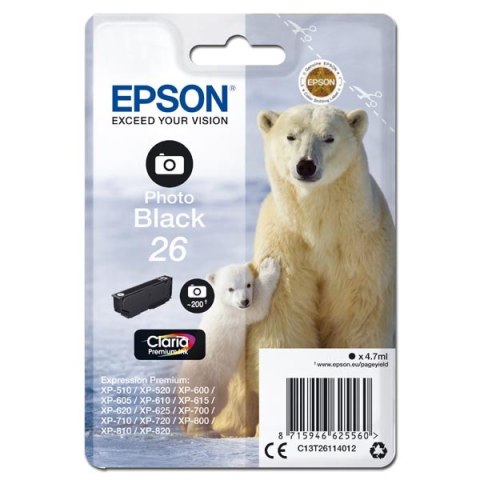 Epson oryginalny ink / tusz C13T26114012, T261140, photo black, 4,7ml