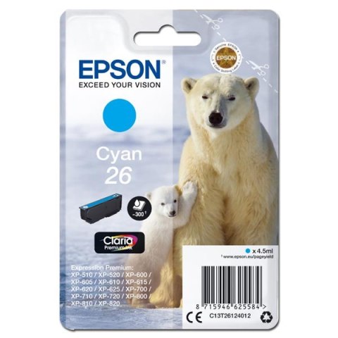 Epson oryginalny ink / tusz C13T26124012, T261240, cyan, 4,5ml