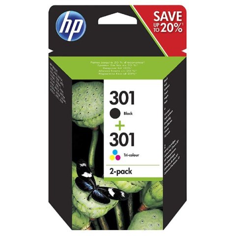 HP oryginalny ink / tusz N9J72AE, HP 301, black/color, blistr, 190/165s, 2-pack