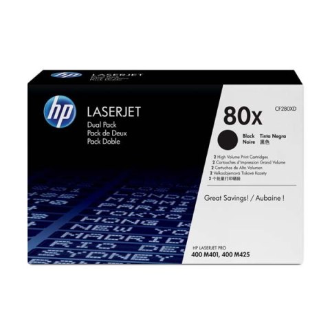 HP oryginalny toner CF280XD, HP 80X, black, 6900s, dual pack, 2000g