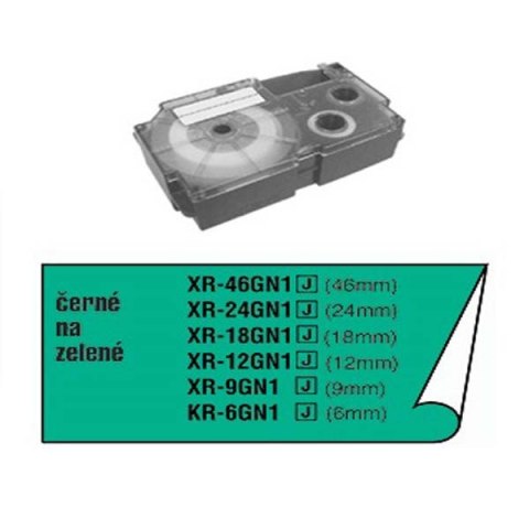 Casio oryginalny taśma do drukarek etykiet, Casio, XR-6GN1, czarny druk/zielony podkład, nielaminowany, 8m, 6mm