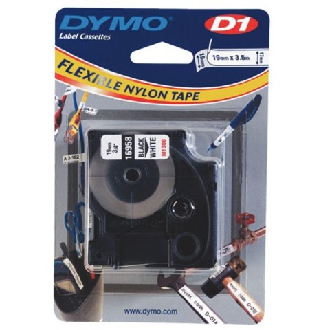 Dymo oryginalny taśma do drukarek etykiet, Dymo, 16958, S0718050, czarny druk/biały podkład, 3.5m, 19mm, D1 specjalna - elastycz Dymo oryginalny taśma do drukarek etykiet, Dymo, 16958, S0718050, czarny druk/biały podkład, 3.5m, 19mm, D1 specjalna - elastycz