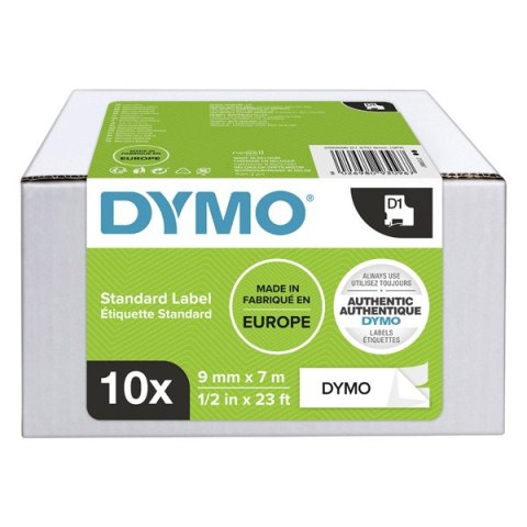 Dymo oryginalny taśma do drukarek etykiet, Dymo, 2093096, czarny druk/biały podkład, 7m, 9mm, op. 10 szt, cena za opakowanie, D1