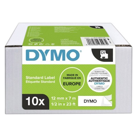 Dymo oryginalny taśma do drukarek etykiet, Dymo, 2093097, czarny druk/biały podkład, 7m, 12mm, op. 10 szt, cena za opakowanie, D