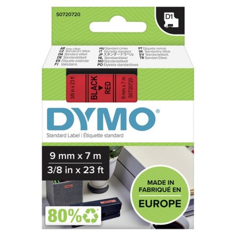 Dymo oryginalny taśma do drukarek etykiet, Dymo, 40917, S0720720, czarny druk/czerwony podkład, 7m, 9mm, D1