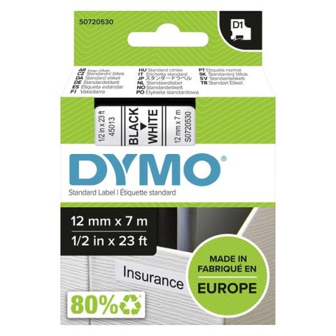 Dymo oryginalny taśma do drukarek etykiet, Dymo, 45013, S0720530, czarny druk/biały podkład, 7m, 12mm, D1