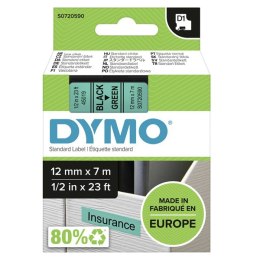 Dymo oryginalny taśma do drukarek etykiet, Dymo, 45019, S0720590, czarny druk/zielony podkład, 7m, 12mm, D1