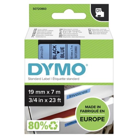 Dymo oryginalny taśma do drukarek etykiet, Dymo, 45806, S0720860, czarny druk/niebieski podkład, 7m, 19mm, D1