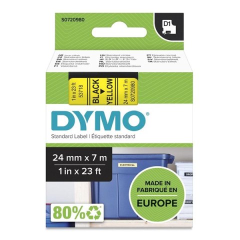 Dymo oryginalny taśma do drukarek etykiet, Dymo, 53718, S0720980, czarny druk/żółty podkład, 7m, 24mm, D1