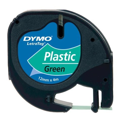 Dymo oryginalny taśma do drukarek etykiet, Dymo, 91204, S0721640, czarny druk/zielony podkład, 4m, 12mm, LetraTag taśma plastiko