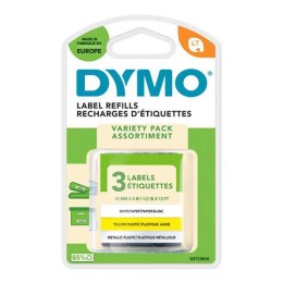 Dymo oryginalny taśma do drukarek etykiet, Dymo, 91241, S0721800, czarny druk/biały / żółty / srebrny podkład, 4m, 12mm, 3szt