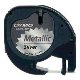 Dymo oryginalny taśma do drukarek etykiet, Dymo, S0721730, czarny druk/srebrny podkład, 4m, 12mm, LetraTag metalik silver