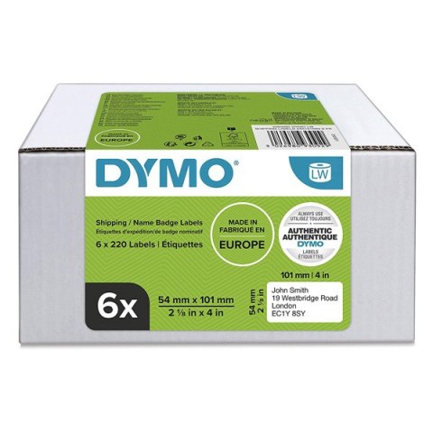 Dymo etykiety papierowe 101mm x 54mm, białe, adresowe, 6 x 220 szt., 2093092, op. 6 rolek, cena za 1 szt