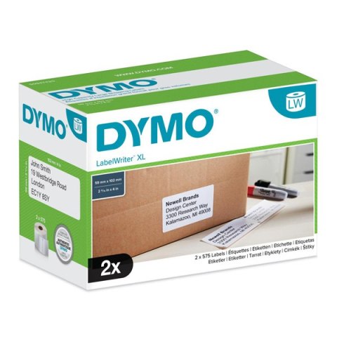 Dymo etykiety papierowe 102mm x 59mm, białe, duże etykiety adresowe 4XL, 2X575 szt., S0947420 Dymo etykiety papierowe 102mm x 59mm, białe, duże etykiety adresowe 4XL, 2X575 szt., S0947420