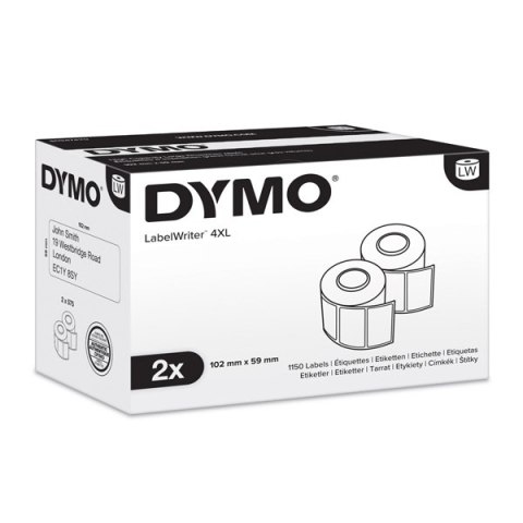 Dymo etykiety papierowe 102mm x 59mm, białe, duże etykiety adresowe 4XL, 2X575 szt., S0947420 Dymo etykiety papierowe 102mm x 59mm, białe, duże etykiety adresowe 4XL, 2X575 szt., S0947420