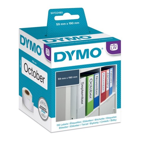 Dymo etykiety papierowe 190mm x 59mm, białe, na szerokie segregatory, 110 szt., 99019, S0722480 Dymo etykiety papierowe 190mm x 59mm, białe, na szerokie segregatory, 110 szt., 99019, S0722480