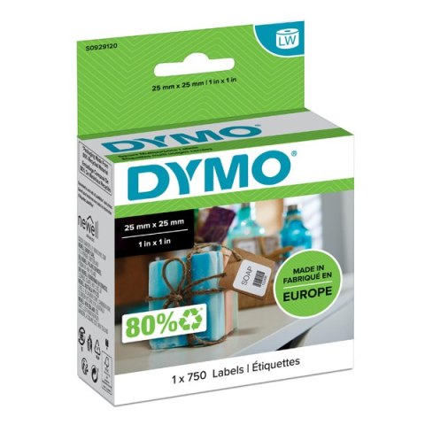 Dymo etykiety papierowe 25mm x 25mm, białe, uniwersalne, usuwalne, 750 szt., S0929120 Dymo etykiety papierowe 25mm x 25mm, białe, uniwersalne, usuwalne, 750 szt., S0929120
