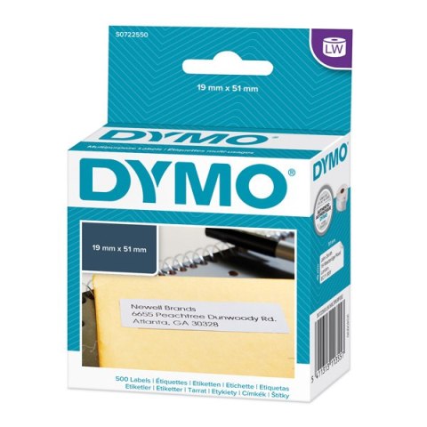 Dymo etykiety papierowe 51mm x 19mm, białe, uniwersalne, usuwalne, 500 szt., 11355, S0722550 Dymo etykiety papierowe 51mm x 19mm, białe, uniwersalne, usuwalne, 500 szt., 11355, S0722550