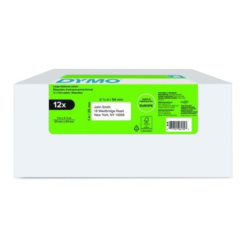 Dymo etykiety papierowe 54mm x 25mm, białe, na adres zwrotny, 12 x 500 szt., 2177563 Dymo etykiety papierowe 54mm x 25mm, białe, na adres zwrotny, 12 x 500 szt., 2177563